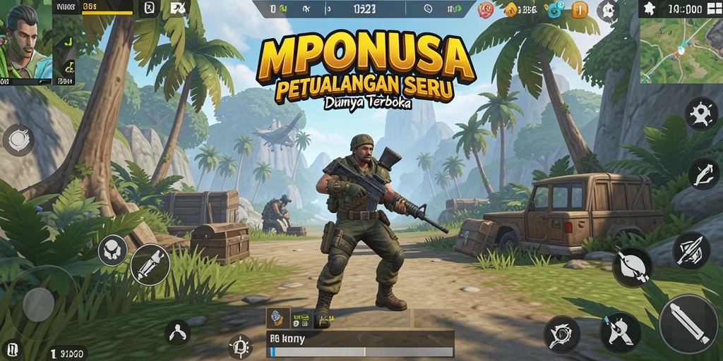 Screenshot utama game dengan tampilan dunia terbuka yang luas.