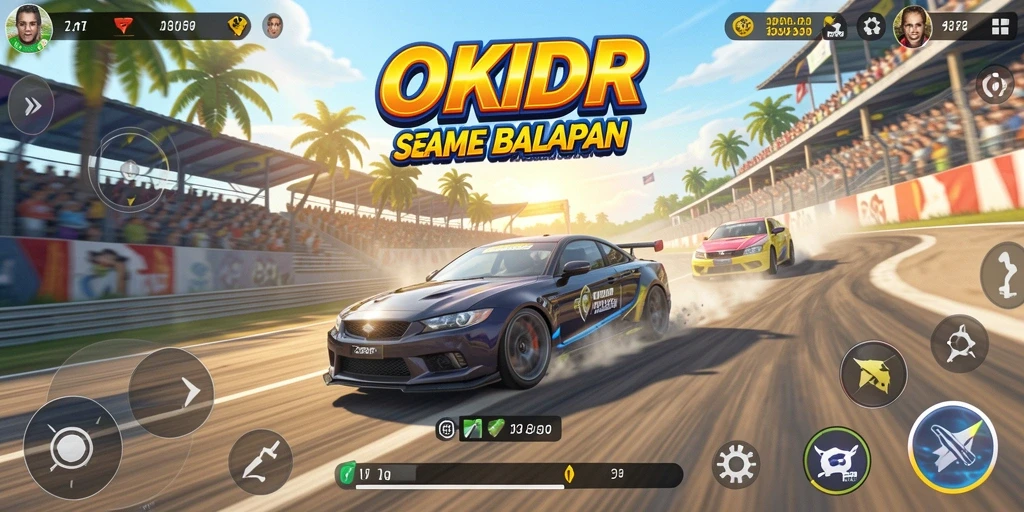 Tampilan menarik dari gameplay balapan di OKIDR yang mendebarkan.