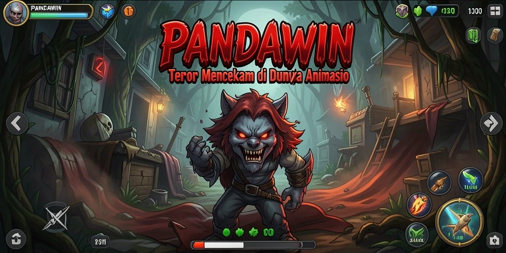 Screenshot gameplay menunjukkan suasana mencekam dalam PANDAWIN.