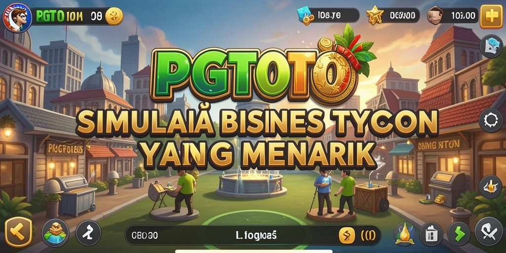Screenshot utama PGTOTO menampilkan gameplay simulasi bisnis yang seru.